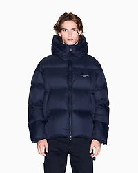 Armani Exchange - Satin hooded down jacket, Man, Navy Blue, Size: