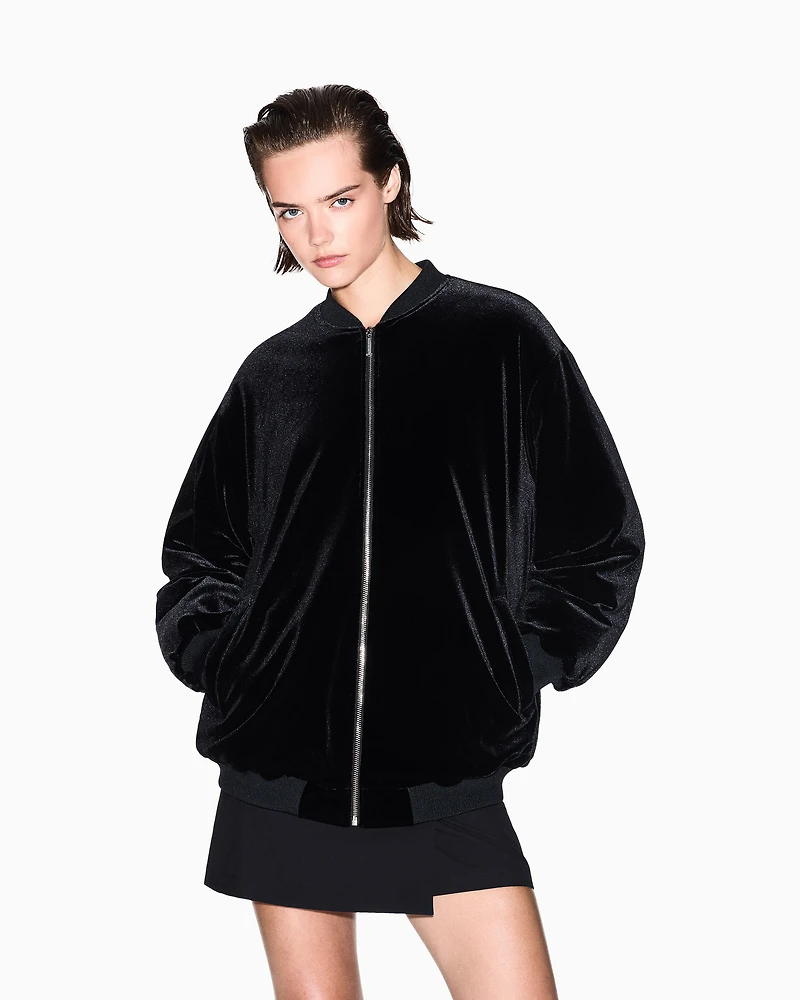 Oversized velvet bomber jacket