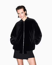 Oversized velvet bomber jacket