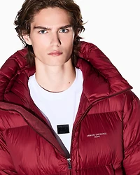 Armani Exchange - Satin hooded down jacket, Man, Burgundy, Size: