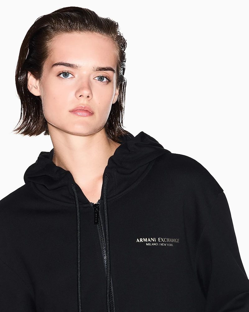 Armani Exchange - Cotton zip-up hoodie, Woman, Black, Size: