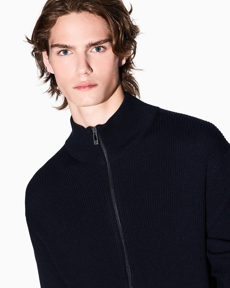 Armani Exchange - Full zip ribbed cardigan, Man, Navy Blue, Size: