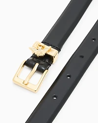Emporio Armani - Smooth leather belt with eagle logo charm, Woman, Black, Size: