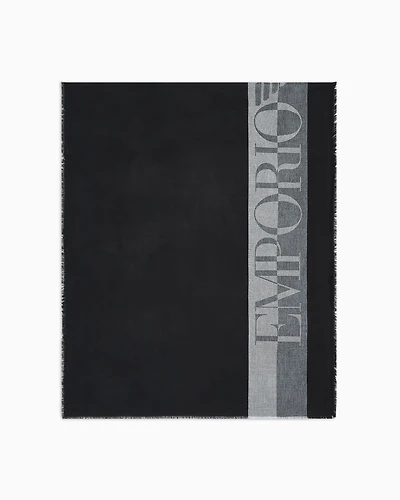 Emporio Armani - Striped scarf with oversized logo, Man, Black, Size: TU