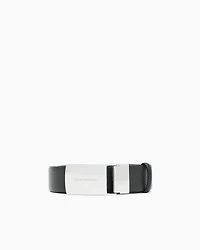 Emporio Armani - Pebbled leather belt with plate, Man, Black, Size: