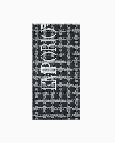 Emporio Armani - Scarf with check motif and logo, Man, Black, Size: TU