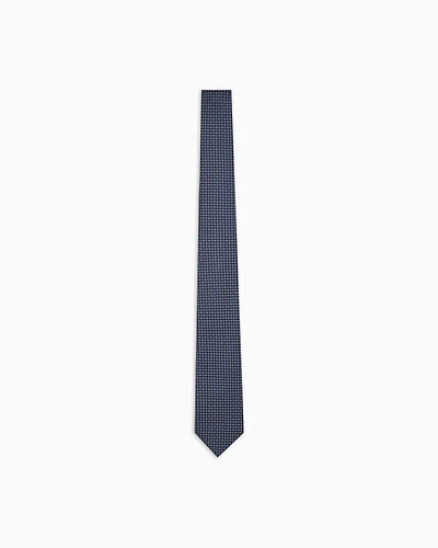 Emporio Armani - Pure silk tie with jacquard micro-pattern, Man, Navy Blue, Size: TU
