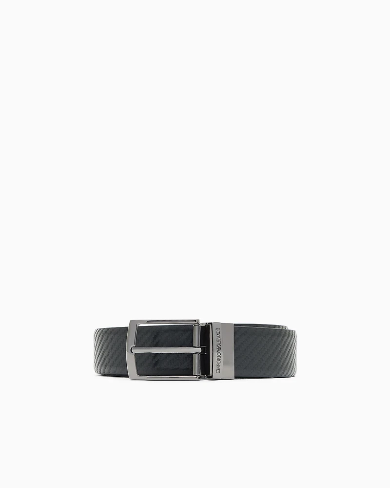 Emporio Armani - Reversible leather belt with embossed motif, Man, Black, Size: TU