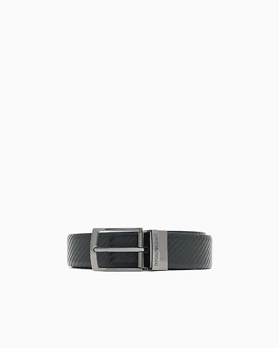 Emporio Armani - Reversible leather belt with embossed motif, Man, Black, Size: TU