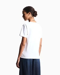 Emporio Armani - ASV organic jersey T-shirt with multicoloured logo embroidery, Woman, White, Size: