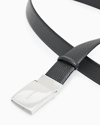 Emporio Armani - Pebbled leather belt with plate, Man, Black, Size:
