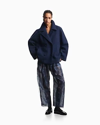 Emporio Armani - Boiled wool double-breasted pea coat, Woman, Blue, Size: