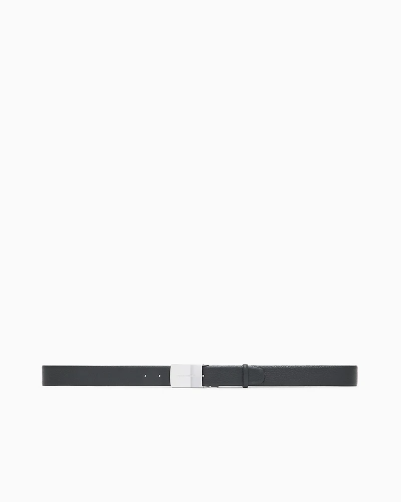 Emporio Armani - Pebbled leather belt with plate, Man, Black, Size: