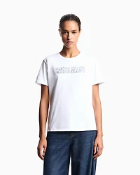Emporio Armani - ASV organic jersey T-shirt with multicoloured logo embroidery, Woman, White, Size: