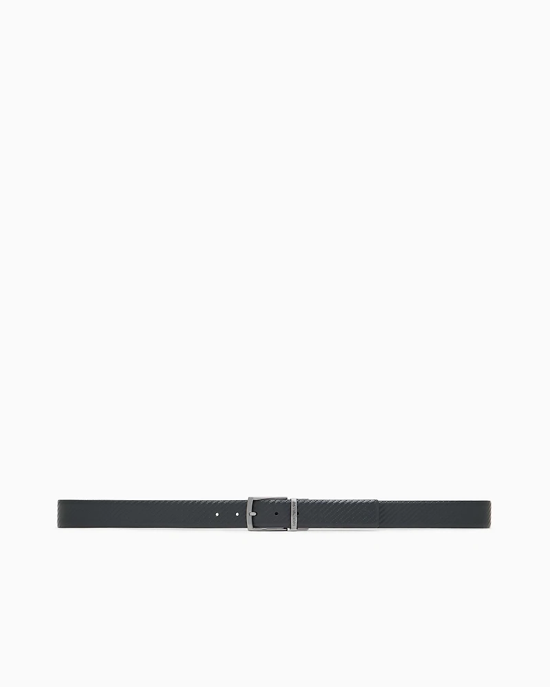 Emporio Armani - Reversible leather belt with embossed motif, Man, Black, Size: TU