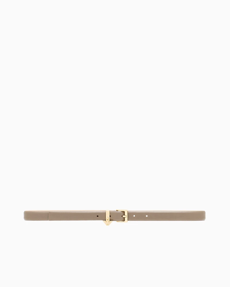 Emporio Armani - Smooth leather belt with eagle logo charm, Woman, Beige, Size: