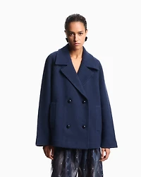 Emporio Armani - Boiled wool double-breasted pea coat, Woman, Blue, Size: