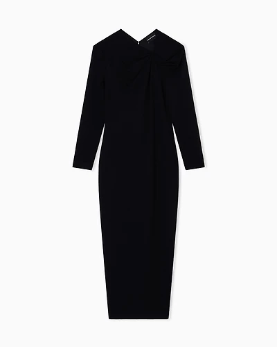 Emporio Armani - Long dress with gathering detail stretch Milano stitch, Woman, Black, Size: