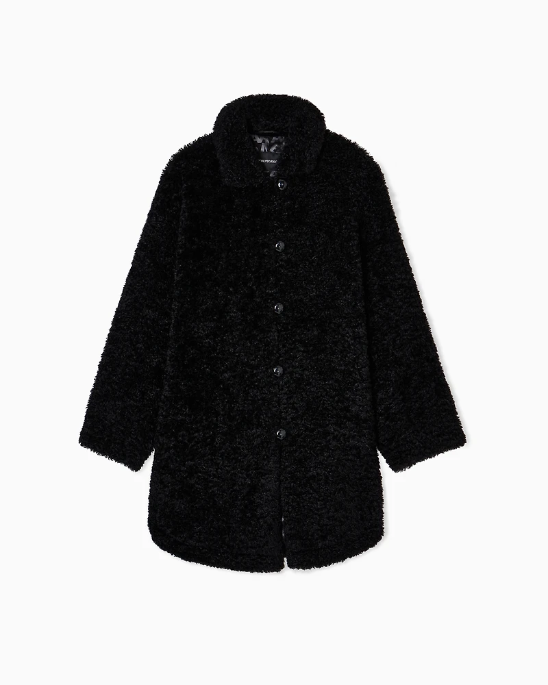 Emporio Armani - Oversized coat bouclé faux fur, Woman, Black, Size: