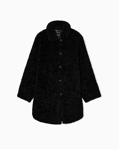 Emporio Armani - Oversized coat bouclé faux fur, Woman, Black, Size: