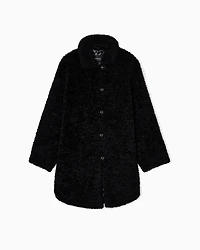 Emporio Armani - Oversized coat bouclé faux fur, Woman, Black, Size: