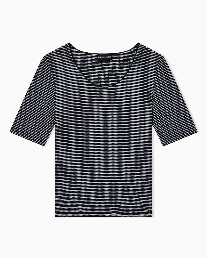 Emporio Armani - Short-sleeved jumper two-tone jacquard jersey, Woman, Grey, Size:
