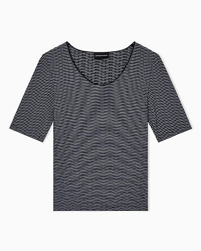 Emporio Armani - Short-sleeved jumper two-tone jacquard jersey, Woman, Grey, Size:
