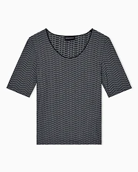 Emporio Armani - Short-sleeved jumper two-tone jacquard jersey, Woman, Grey, Size: