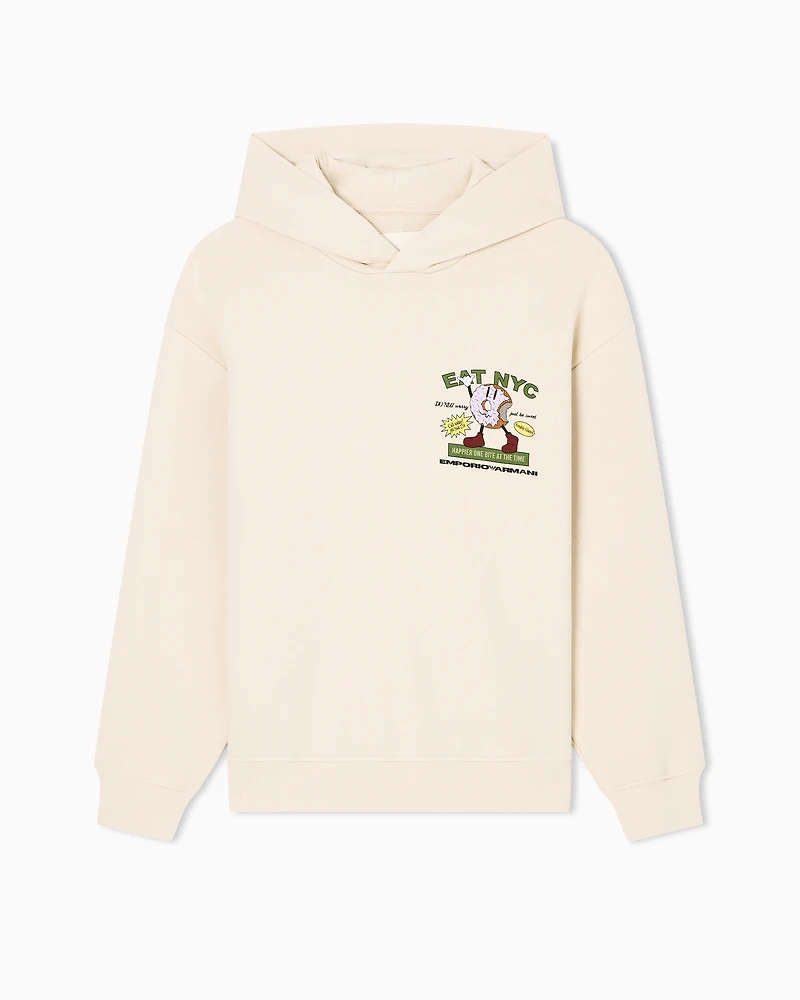 Emporio Armani - New York Capsule Collection EAT NYC print jersey hooded sweatshirt, Man, Beige, Size: