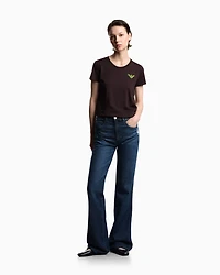 Emporio Armani - New York capsule collection jersey T-shirt with oversized print, Woman, Brown, Size: