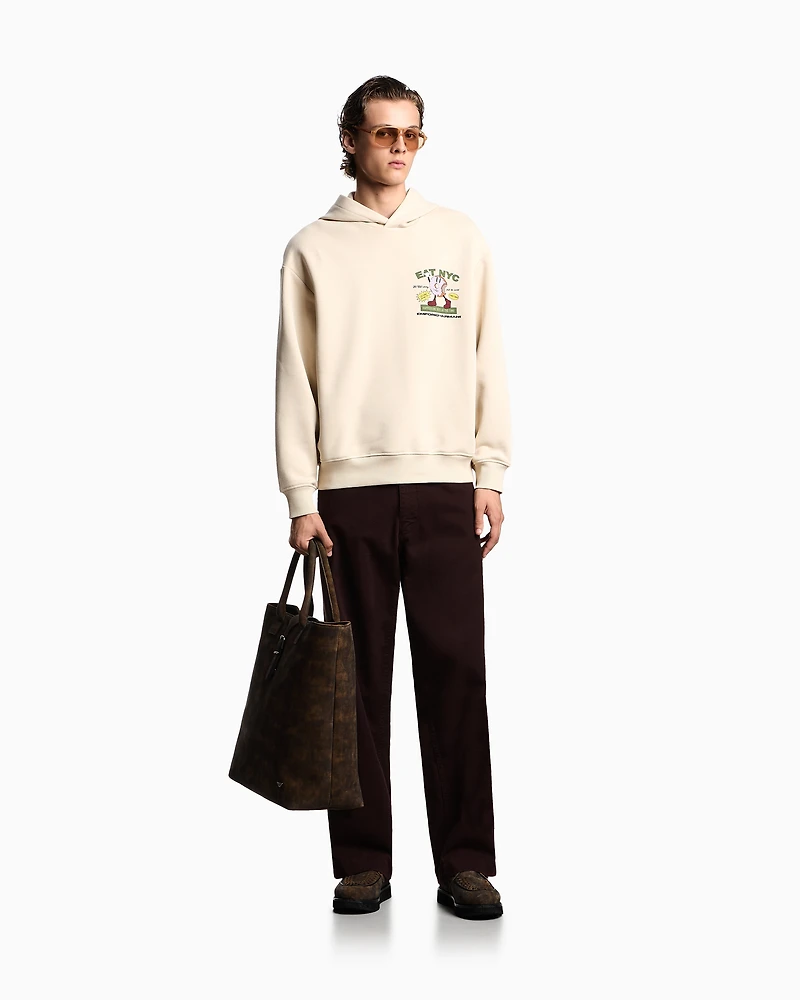 Emporio Armani - New York Capsule Collection EAT NYC print jersey hooded sweatshirt, Man, Beige, Size: