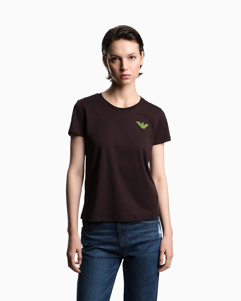 Emporio Armani - New York capsule collection jersey T-shirt with oversized print, Woman, Brown, Size:
