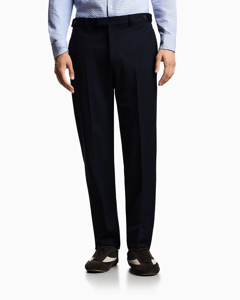Emporio Armani - Stretch technical gabardine trousers, Man, Navy Blue, Size: