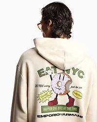 Emporio Armani - New York Capsule Collection EAT NYC print jersey hooded sweatshirt, Man, Beige, Size: