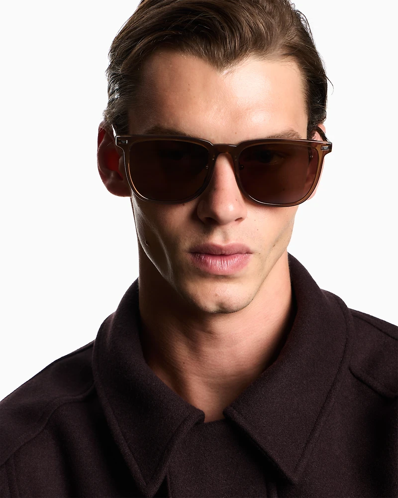 Emporio Armani - Unisex square sunglasses, Unisex, Brown, Size: 56L