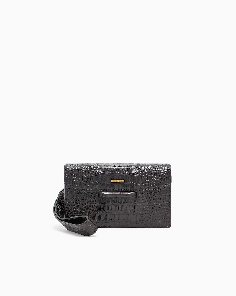 Emporio Armani - Crocodile-embossed leather pouch with flap, Man, Grey, Size: TU