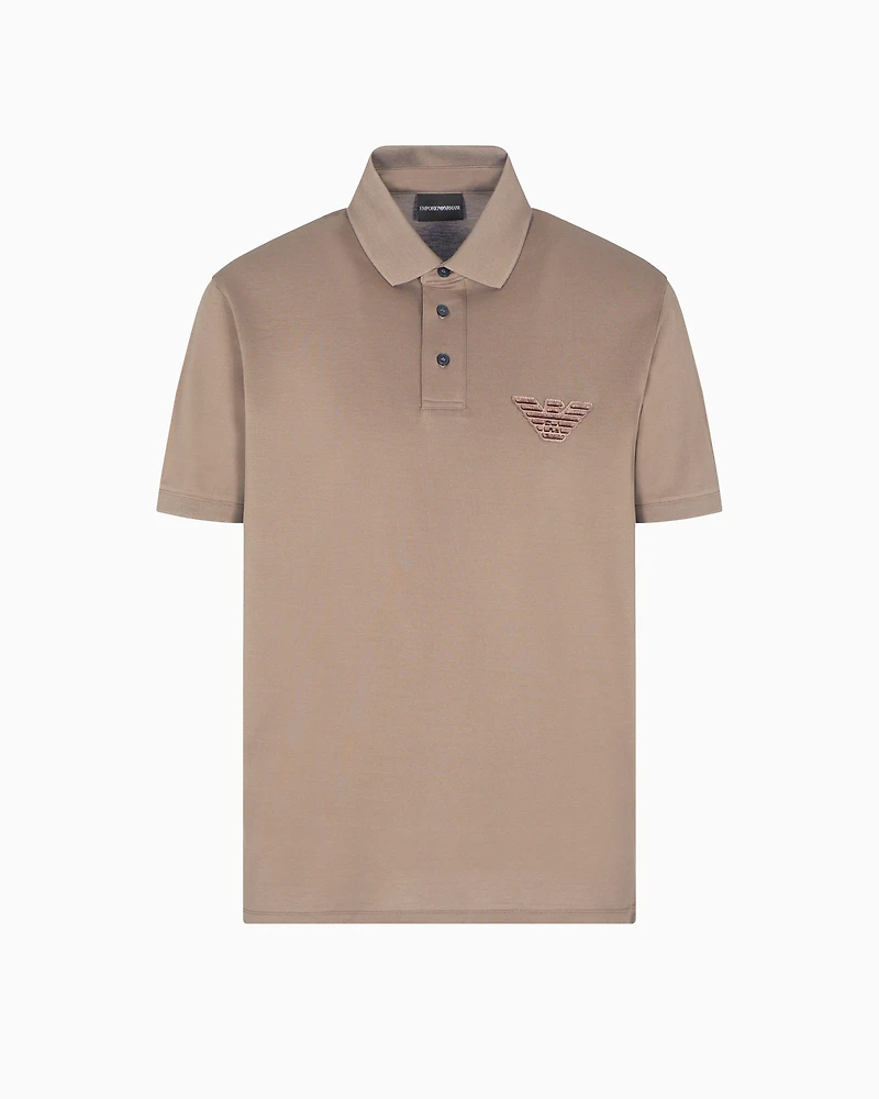 Emporio Armani - Piqué jersey polo shirt with eagle patch, Man, Beige, Size: