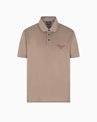 Emporio Armani - Piqué jersey polo shirt with eagle patch, Man, Beige, Size: