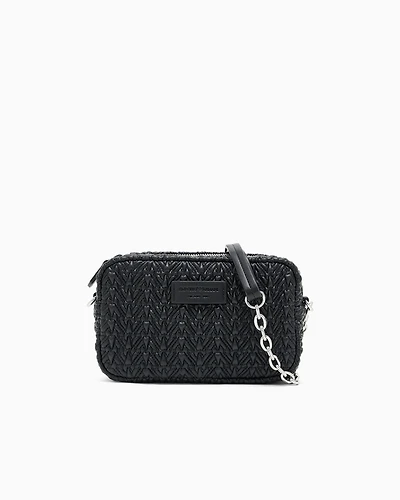 Emporio Armani - Embossed-effect camera case with chain shoulder strap, Woman, Black, Size: TU