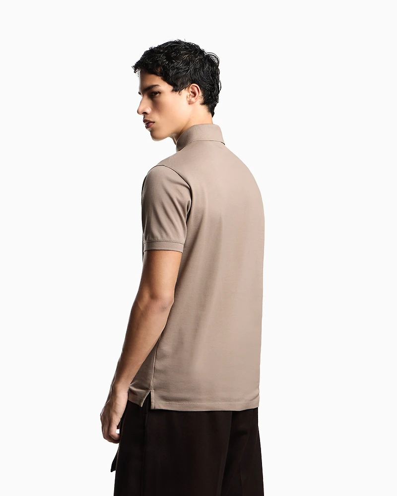 Emporio Armani - Piqué jersey polo shirt with eagle patch, Man, Beige, Size: