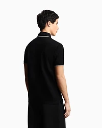 Emporio Armani - Piqué polo shirt with embossed logo collar, Man, Black, Size: