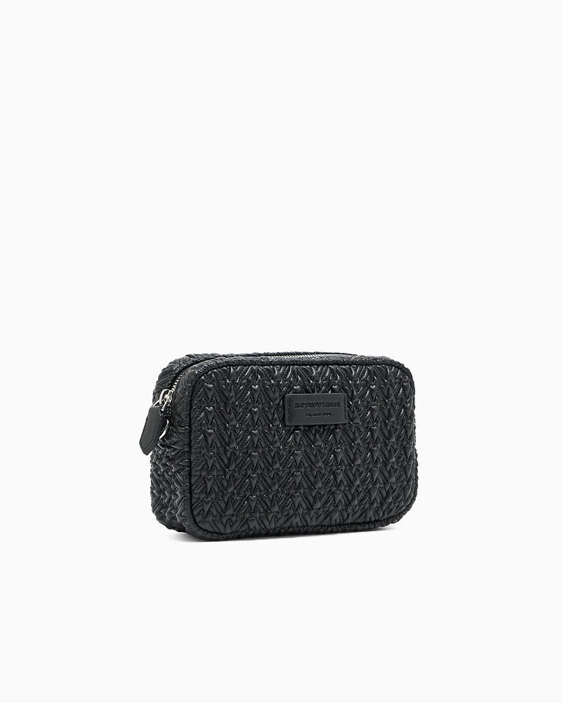 Emporio Armani - Embossed-effect camera case with chain shoulder strap, Woman, Black, Size: TU