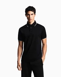 Emporio Armani - Piqué polo shirt with embossed logo collar, Man, Black, Size: