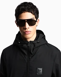 Emporio Armani - Nylon jacket with hood and visor, Man, Black, Size: