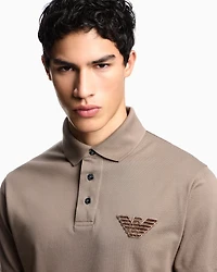 Emporio Armani - Piqué jersey polo shirt with eagle patch, Man, Beige, Size: