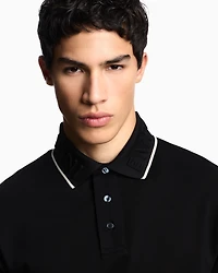 Emporio Armani - Piqué polo shirt with embossed logo collar, Man, Black, Size: