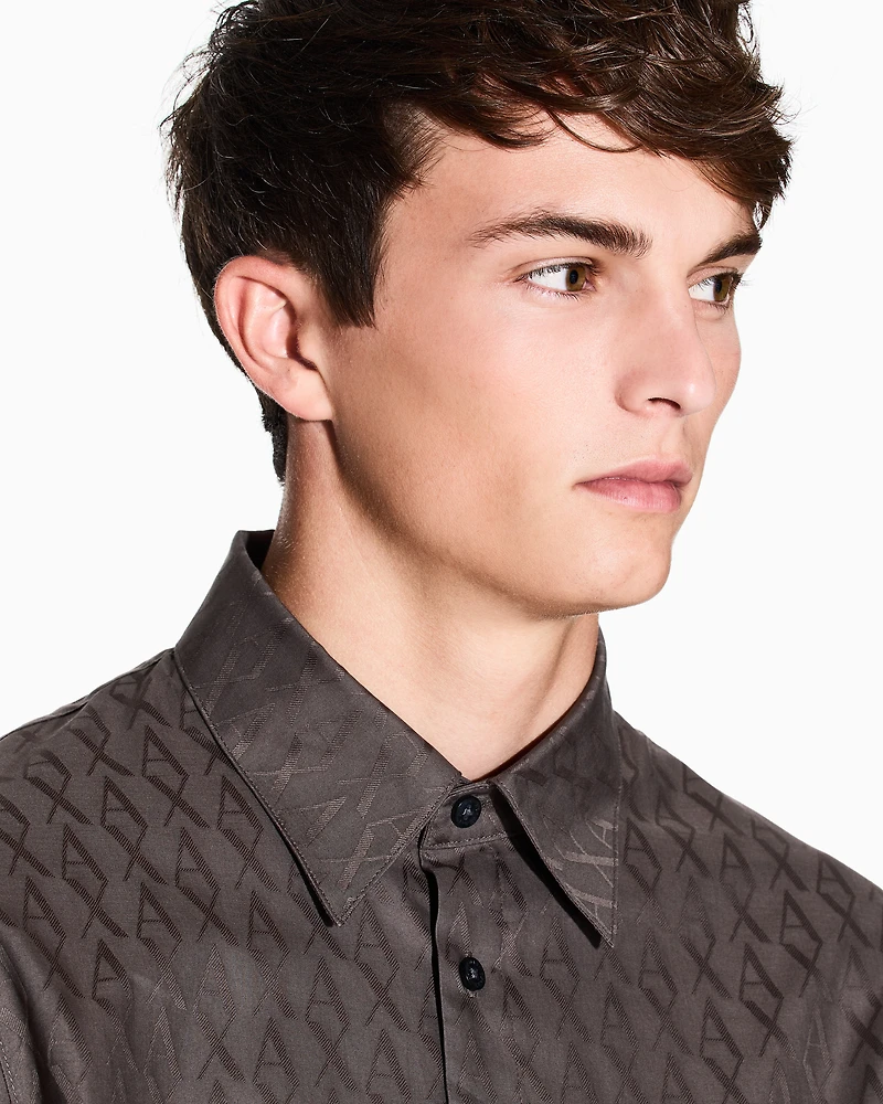 Armani Exchange - Regular fit cotton jacquard shirt, Man, Green, Size: