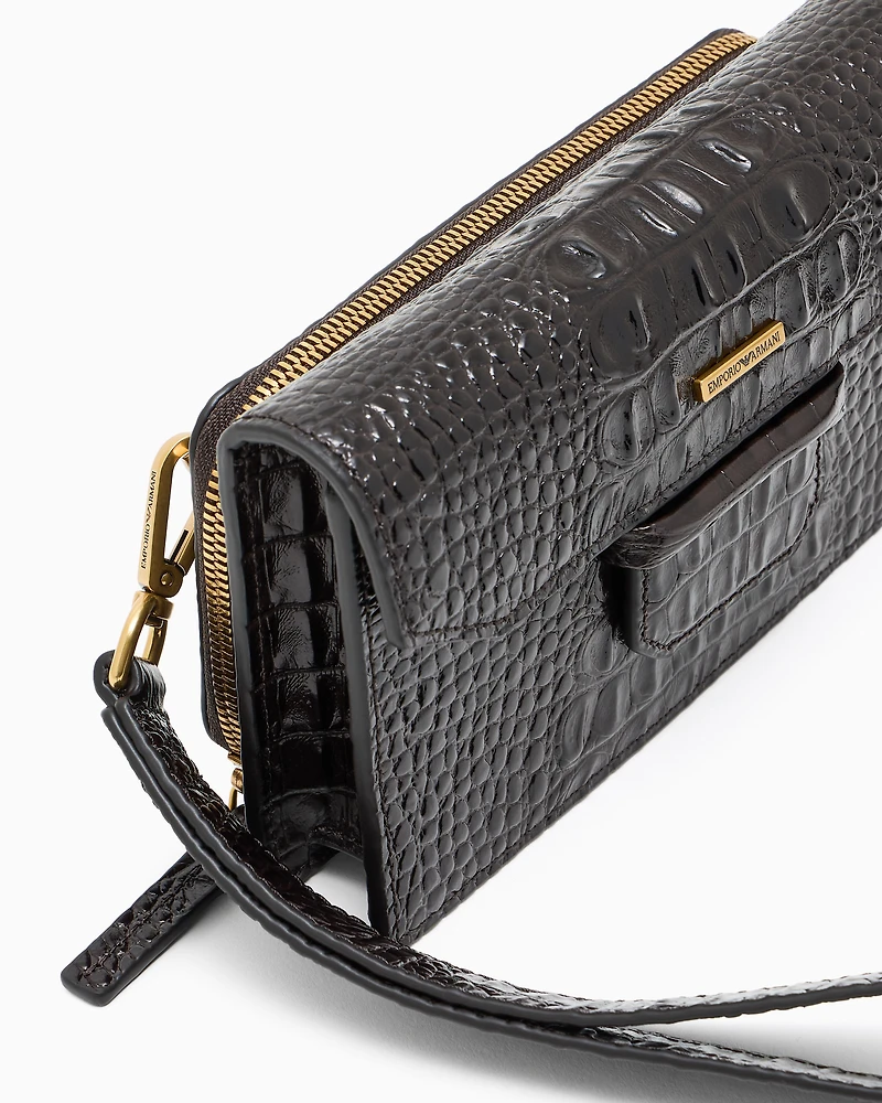 Emporio Armani - Crocodile-embossed leather pouch with flap, Man, Grey, Size: TU