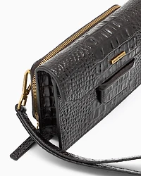 Emporio Armani - Crocodile-embossed leather pouch with flap, Man, Grey, Size: TU