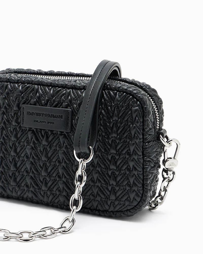Emporio Armani - Embossed-effect camera case with chain shoulder strap, Woman, Black, Size: TU